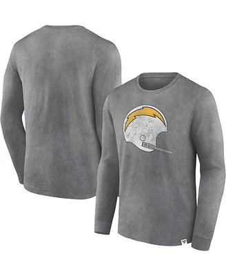 Men's Fanatics Heather Charcoal Distressed Los Angeles Chargers Washed Primary Long Sleeve T-shirt