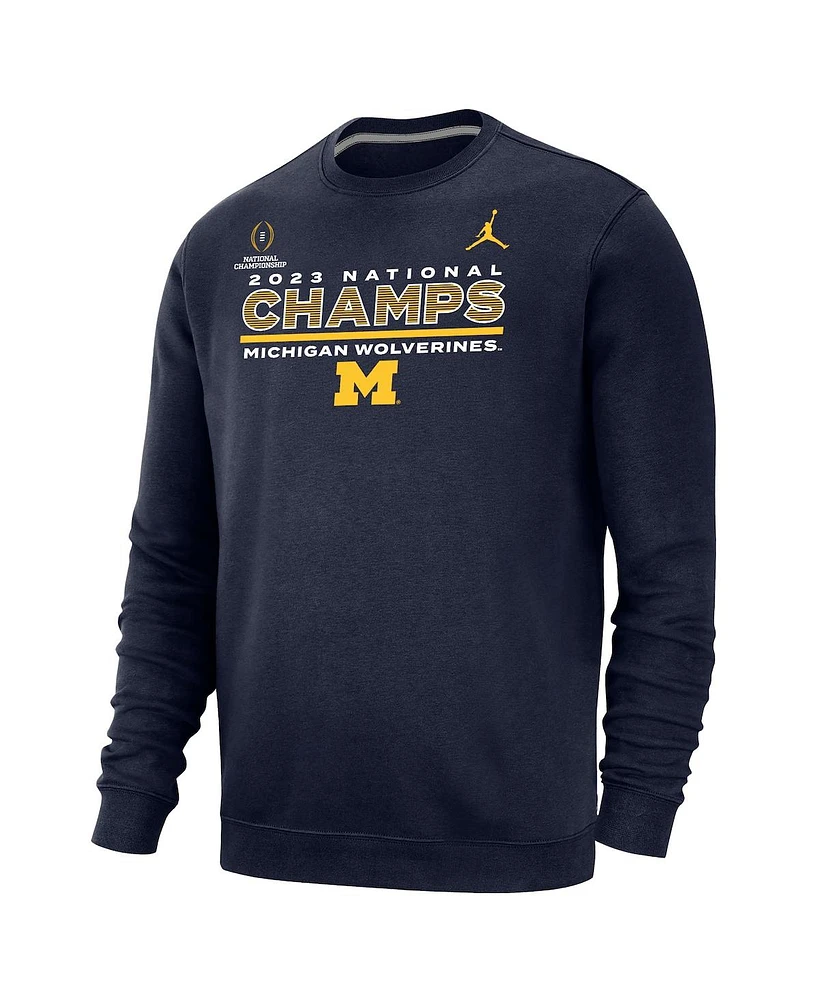 Men's Jordan Brand Navy Michigan Wolverines College Football Playoff 2023 National Champions Club Fleece Pullover Sweatshirt