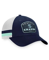 Men's Fanatics Deep Sea Blue, White Seattle Kraken Fundamental Striped Trucker Adjustable Hat