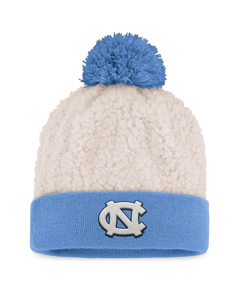 Women's Top of the World Cream North Carolina Tar Heels Grace Sherpa Cuffed Knit Hat with Pom