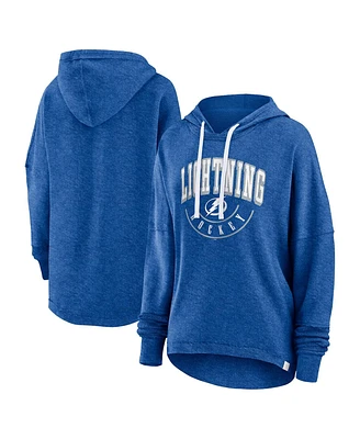 Women's Fanatics Heather Blue Distressed Tampa Bay Lightning Lux Lounge Helmet Arch Pullover Hoodie