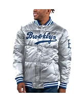 Men's Starter Silver Brooklyn Dodgers Cooperstown Collection Bronx Satin Full-Snap Bomber Jacket