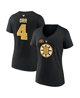 Women's Fanatics Bobby Orr Black Boston Bruins Centennial Authentic Stack Retired Player Name and Number V-Neck T-shirt