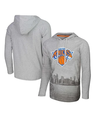 Men's Stadium Essentials Heather Gray New York Knicks Atrium Raglan Long Sleeve Hoodie T-shirt