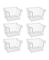 Sorbus Stackable Metal Storage Basket - White|6 Pack