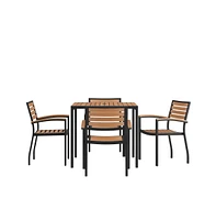 Hampstead Five Piece Faux Teak Patio Dining Set For Indoor And Outdoor Use - Table And Four Club Chairs