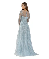 Lara Women's Plus Illusion Neckline A-line Long Sleeves Gown