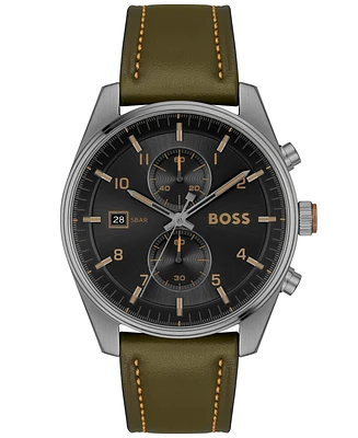 Hugo Boss Men's Skytraveller Quartz Fashion Chrono Leather Watch 44mm