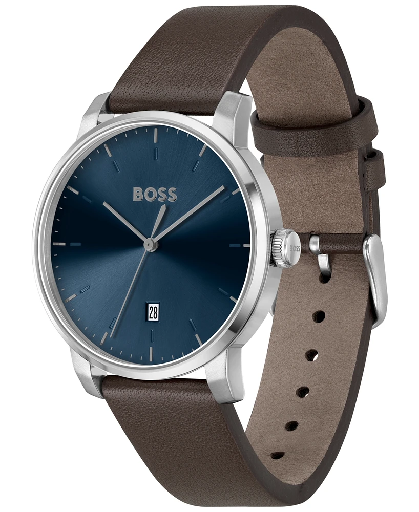 Hugo Boss Men's Dean Quartz Basic Calendar Brown Leather Watch 41mm