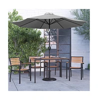 Chara 7 Piece Dining Set With Umbrella & Base - Steel Framed Table Hole 4 Club Chairs