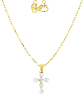 Children's Imitation Pearl Cross Pendant Necklace, 13" + 2" extender