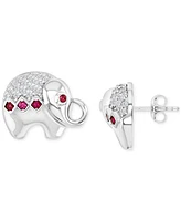 Black Spinel (1/4 ct. t.w.) & Lab-Grown White Sapphire (1/10 Elephant Stud Earrings Sterling Silver (Also Ruby Lab
