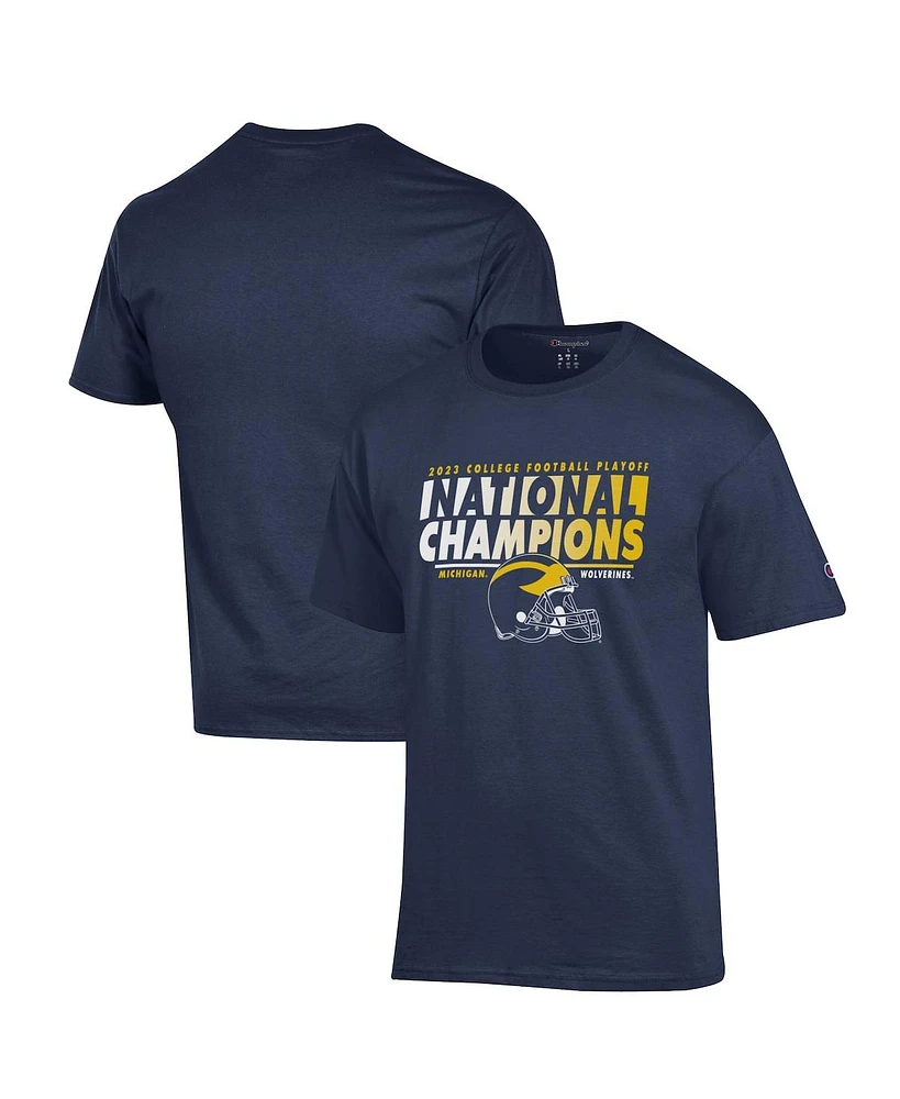 Men's Champion Navy Michigan Wolverines College Football Playoff 2023 National Champions Helmet T-shirt