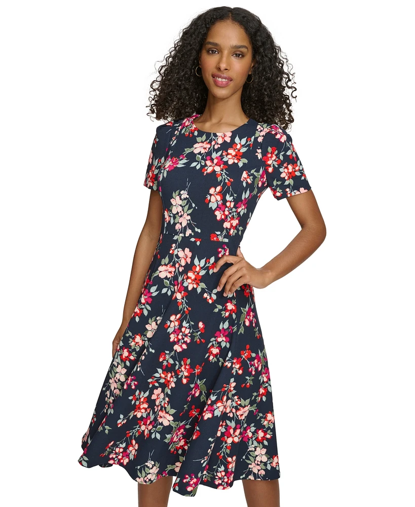 Calvin Klein Petite Floral-Print Fit & Flare Scuba Crepe Dress