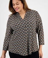 Jm Collection Plus Size V-Neck 3/4-Sleeve Top, Created for Macy's