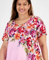 Jm Collection Plus Paradise Garden Short-Sleeve Top, Created for Macy's