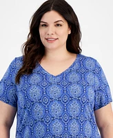 Jm Collection Plus Marrakesh Medallion Print V-neck Top, Created for Macy's