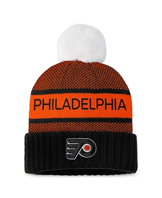 Women's Fanatics Black, Orange Philadelphia Flyers Authentic Pro Rink Cuffed Knit Hat with Pom