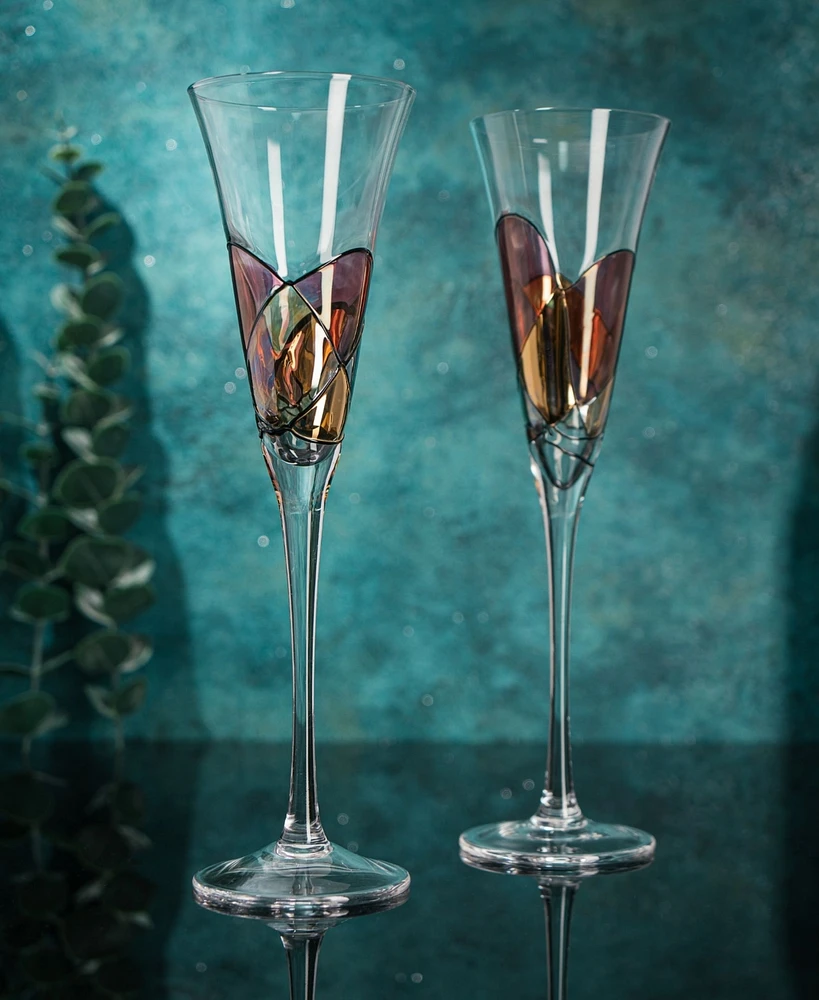 The Wine Savant Artisanal Hand Painted Champagne Flutes, Set of 2