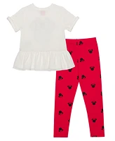 Disney Toddler Girls Minnie Head Bow Short Sleeve Top and Leggings, 2 Piece Set