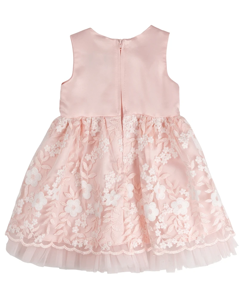 Rare Editions Baby Girls Silk and Embroidered Mesh Social Dress
