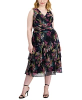 Sl Fashions Plus Size Floral-Print Crinkled Midi Dress