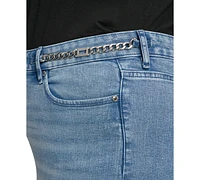 Karl Lagerfeld Paris Plus Chain-Trim Wide-Leg Jeans, First@Macy's