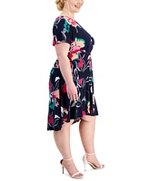 Robbie Bee Plus Printed Tied-Side Fit & Flare Dress