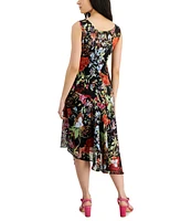 Connected Petite Floral Handkerchief-Hem Midi Dress