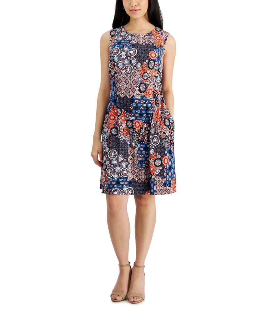 Connected Women's Printed Round-Neck Sleeveless Jersey Dress