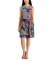 Connected Women's Printed Round-Neck Sleeveless Jersey Dress