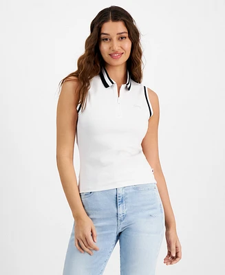 Tommy Jeans Women's Striped-Edge Zippered Polo Top