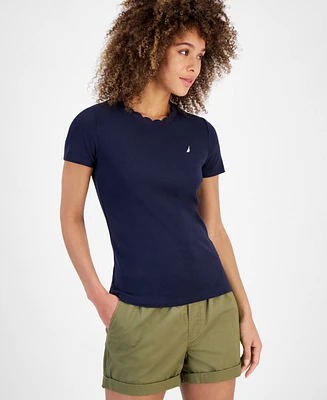 Nautica Jeans Women's Cotton Scalloped Crewneck T-Shirt