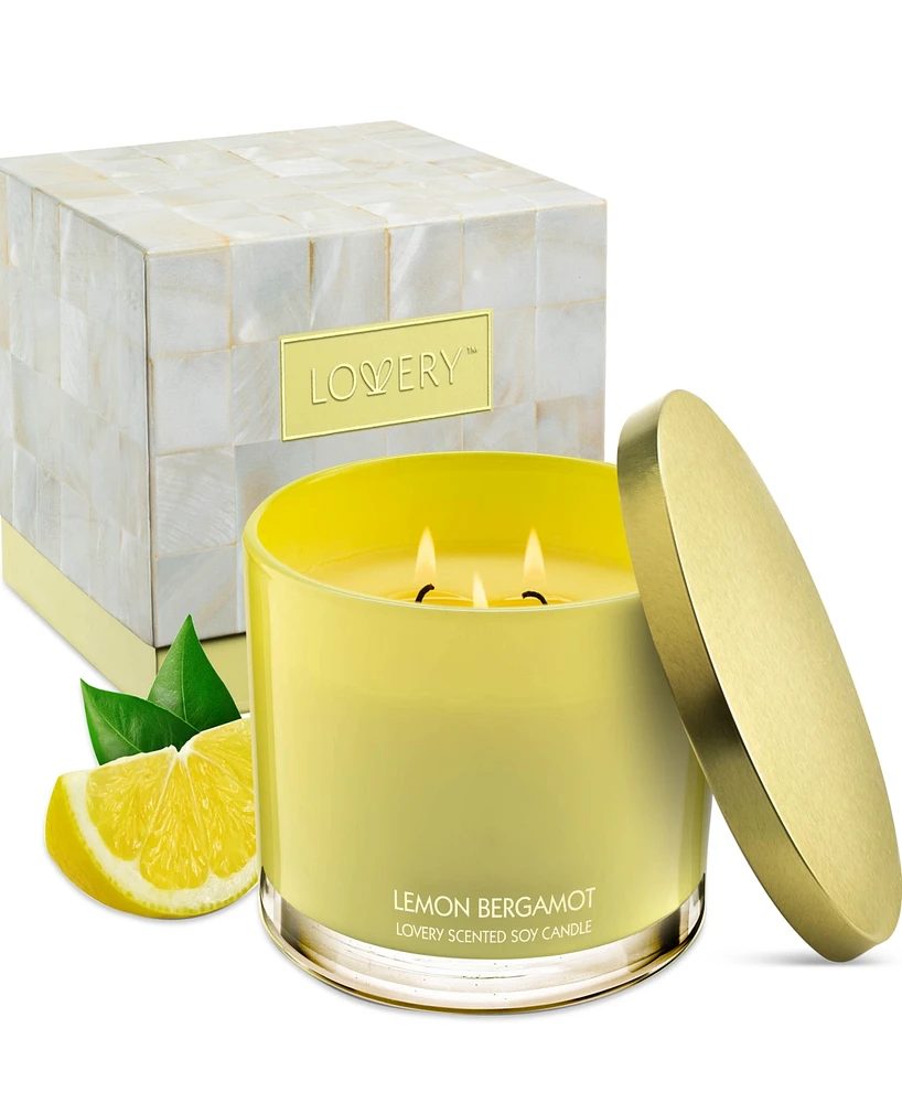 Lovery Lemon Bergamot 3-Wick Soy Candle, 13 oz.