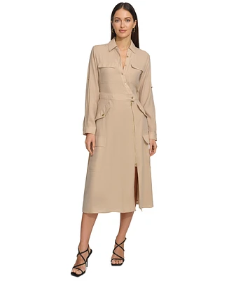 Dkny Women's Long-Sleeve Silky Cargo Midi Dress