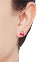 Lab-Grown Ruby (1-1/3 ct. t.w.) Button Cherry Leaf Earrings in 10k Yellow Gold