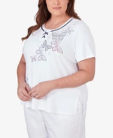 Alfred Dunner Plus Size All American Butterfly Heat Seat Short Sleeve Top