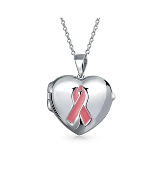 Bling Jewelry Pink Ribbon Breast Cancer Survivor Necklace Heart Locket For Women For Memorial Momenta Holder Sterling Silver