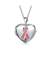 Bling Jewelry Pink Ribbon Breast Cancer Survivor Necklace Heart Locket For Women For Memorial Momenta Holder Sterling Silver