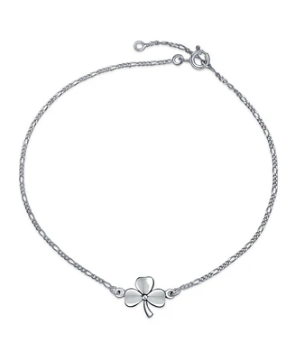 Bling Jewelry Three Leaf Shamrock Flower Anklet Lucky Charm Clover Ankle Bracelet Figaro Link Oxidized Sterling Silver 9 To 10 Inch With Extender Adju