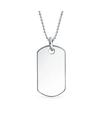 Bling Jewelry Medium Plain Simple Basic Cool Men's Identification Military Army Dog Tag Pendant Necklace Sterling Silver