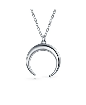 Celestial Trendy Horn Half Moon Necklace for Women .925 Sterling Silver Necklaces for Women Crescent Moon Necklace, Double Horns Pendant