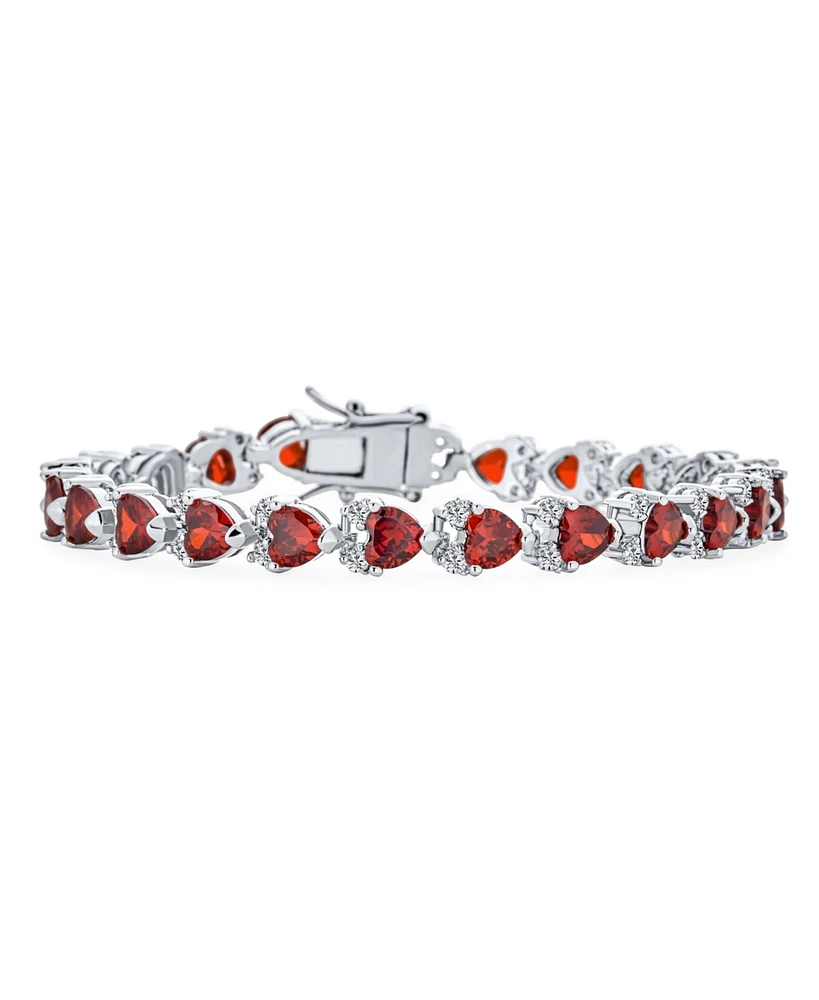Bling Jewelry Red Clear 20 Ct Cubic Zirconia Cz Tennis Bracelet Heart Shape For Women Rhodium 7.5 Inch