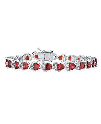 Bling Jewelry Red Clear 20 Ct Cubic Zirconia Cz Tennis Bracelet Heart Shape For Women Rhodium 7.5 Inch