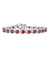 Bling Jewelry Red Clear 20 Ct Cubic Zirconia Cz Tennis Bracelet Heart Shape For Women Rhodium 7.5 Inch