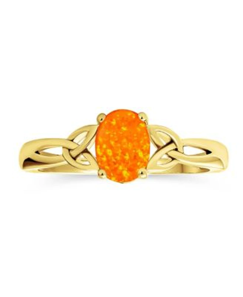 Bling Jewelry Dainty Bff Triquetra Celtic Love Knot Oval Mexican Orange Synthetic Opal Ring Promise Sterling Silver