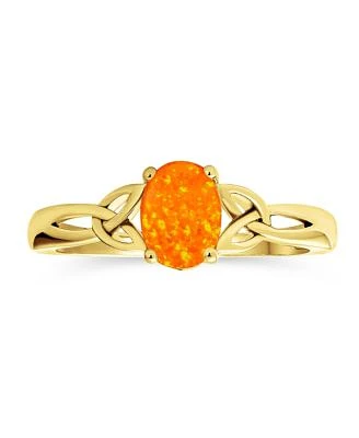 Bling Jewelry Dainty Bff Triquetra Celtic Love Knot Oval Mexican Orange Synthetic Opal Ring Promise Sterling Silver