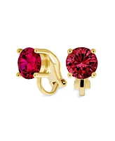 Bling Jewelry 2CT Brilliant Cut Set of 2 Simulated Emerald Green Ruby Red Solitaire Round Cubic Zirconia Cz Clip On Stud Earrings Non Piercing Brass