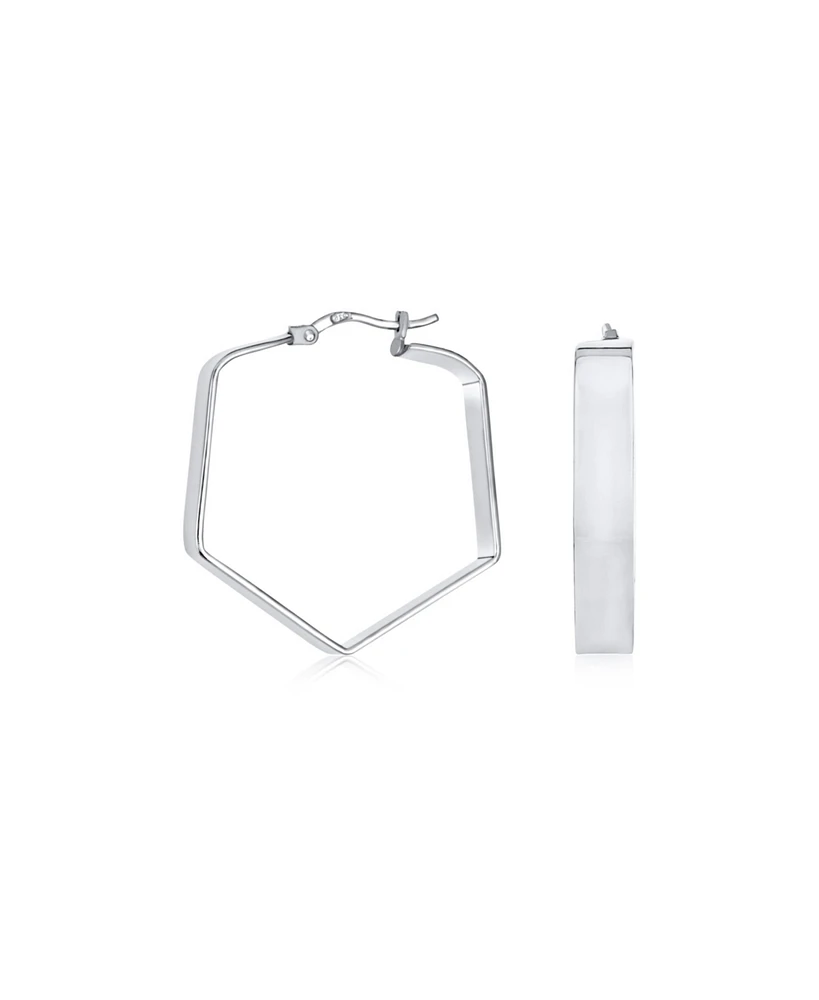 Bling Jewelry Geometric Flat Hexagon Hoop Earrings Gold Plated Sterling Silver 1.25 Inch