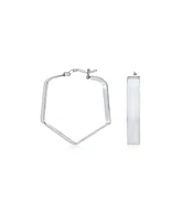 Bling Jewelry Geometric Flat Hexagon Hoop Earrings Gold Plated Sterling Silver 1.25 Inch